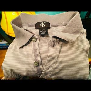 Calvin Klein grey striped mens shirt polo style